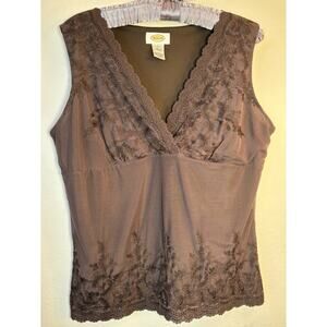 VTG Talbots Babydoll Mesh Embroidered Tank Top Sz L 90’s Y2K Stretch Nylon Lined